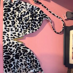 Victoria's Secret Black and White Animal Print Bikini Top with Gold Accent
